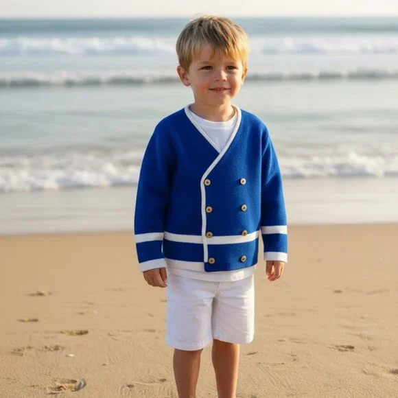 Vintage Little Angel Nautical Cardigan Navy Gold Button Sweater - Picture 1 of 8